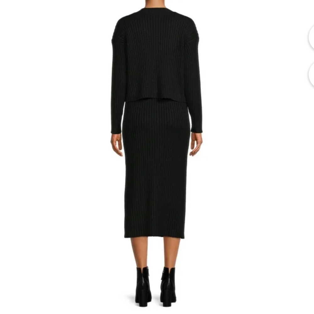 Time and Tru Black Matching Set Ribbed Knit Sweater & Midi Skirt XL 16-18